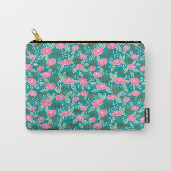 Turquoise blossom blooms painting abstract pattern garden gardener plants summer spring bright Carry-All Pouch