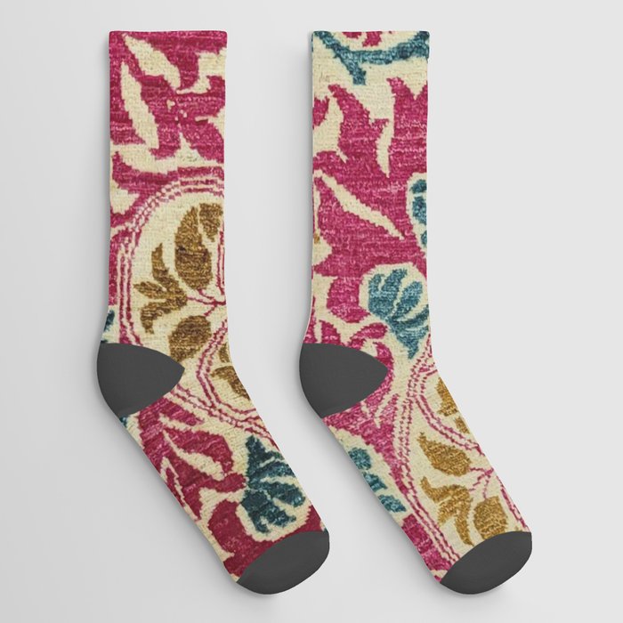 William Morris Antique Persian Fuchsia Floral Socks