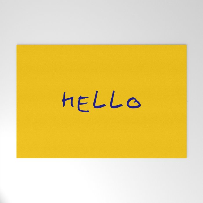 hello 5- orange and blue Welcome Mat