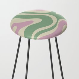 Modern Retro Liquid Swirl Abstract in Soft Pastel Lavender Pink Lime Green Cream Counter Stool