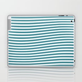 Aqua and White Wavy Horizontal Stripe Pattern - Krylon 2022 Color of the Year Satin Rolling Surf Laptop Skin