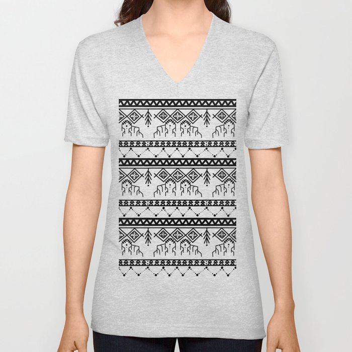 Ethnic pattern V Neck T Shirt
