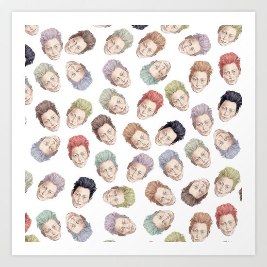 Tilda Heads on Cream | Hair Pattern Art Print