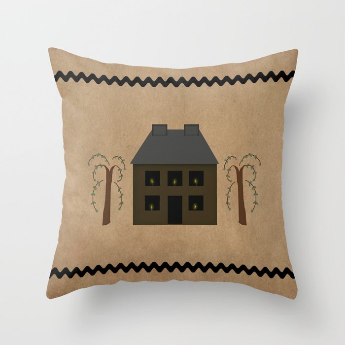 Primitive Saltbox House Throw Pillow by Artsy Mouse