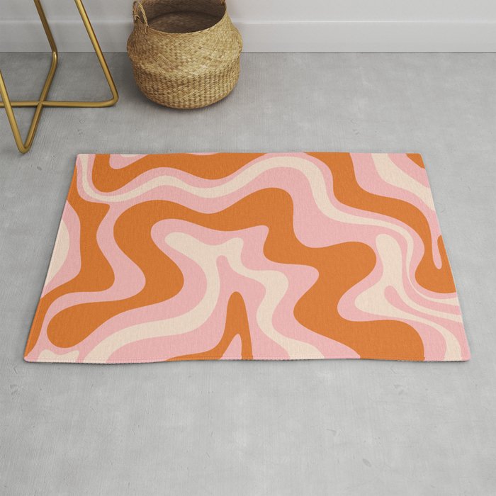 Liquid Swirl Retro Abstract Pattern in Pink Orange Cream Rug