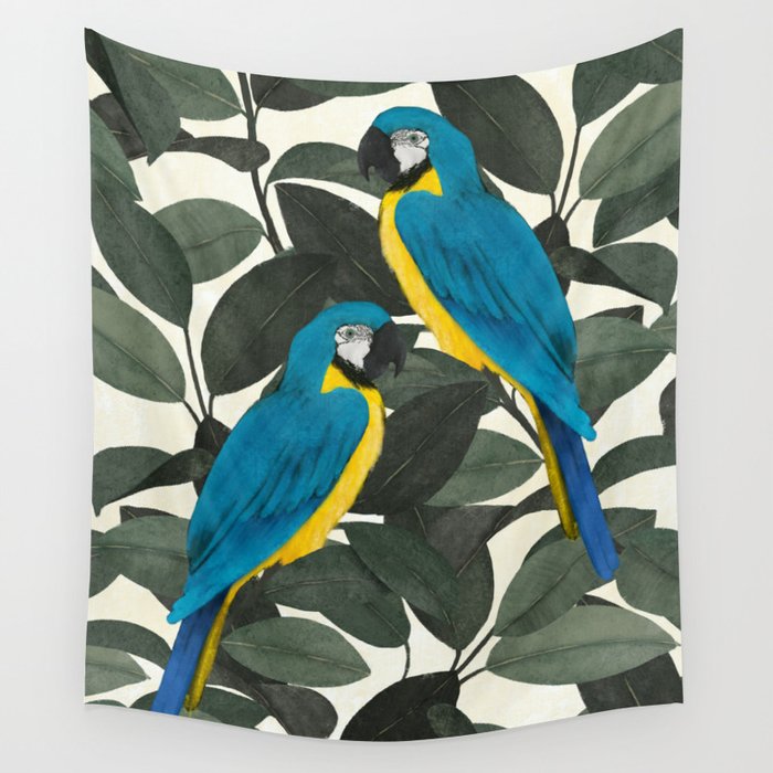 Parrots and jungle II Wall Tapestry