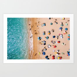 People On Algarve Beach In Portugal, Drone Photography, Aerial Photo, Ocean Wall Art Print Art Print