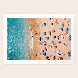 People On Algarve Beach In Portugal, Drone Photography, Aerial Photo, Ocean Wall Art Print Art Print