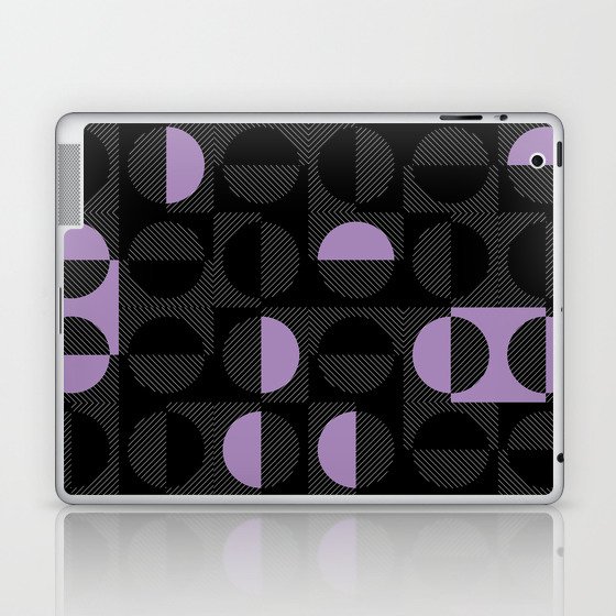 Stripes Circles Squares Mid-Century Checkerboard Black Purple Violet White Laptop & iPad Skin