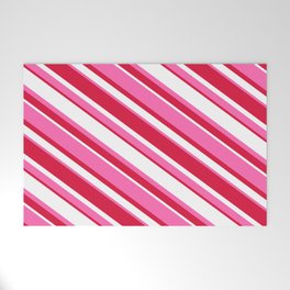 [ Thumbnail: Crimson, White & Hot Pink Colored Striped/Lined Pattern Welcome Mat ]