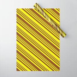 [ Thumbnail: Yellow & Brown Colored Stripes/Lines Pattern Wrapping Paper ]