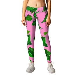 GREEN IVY HANGING LEAVES & VINES ON PINK Leggings | Ivycurtains, Acrylic, Pinkbathcurtains, Pinkcomforters, Ink, Pinkcurtains, Greencoffeecups, Ivypillows, Colored Pencil, Abstract 