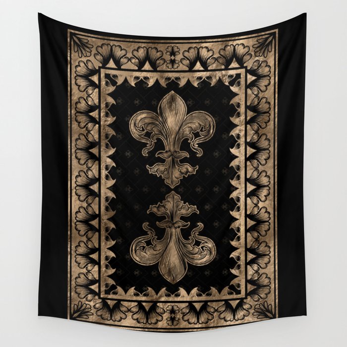Fleur de lis Black and Gold 1 Wall Tapestry by Creativemotions