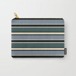 [ Thumbnail: Light Slate Gray, Beige, Dark Slate Gray, and Black Colored Stripes/Lines Pattern Carry-All Pouch ]
