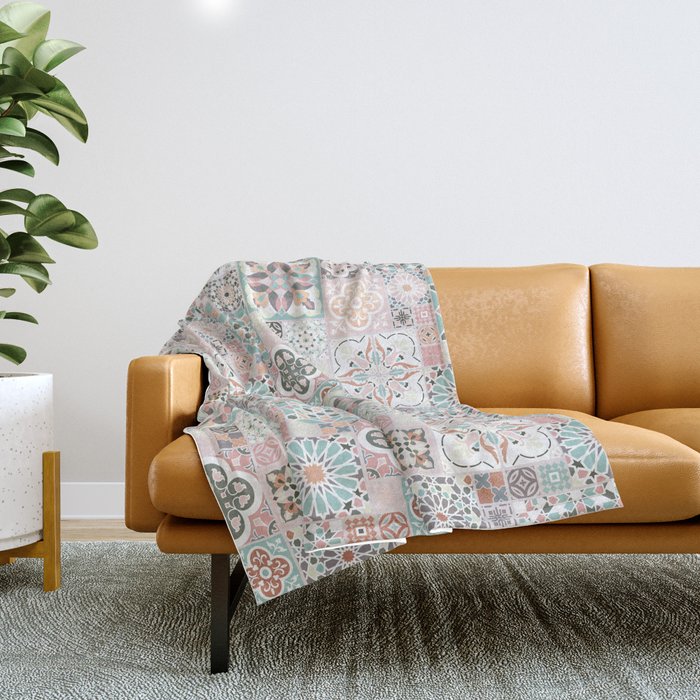 Moroccan Tile Pattern with Rose Gold Throw Blanket