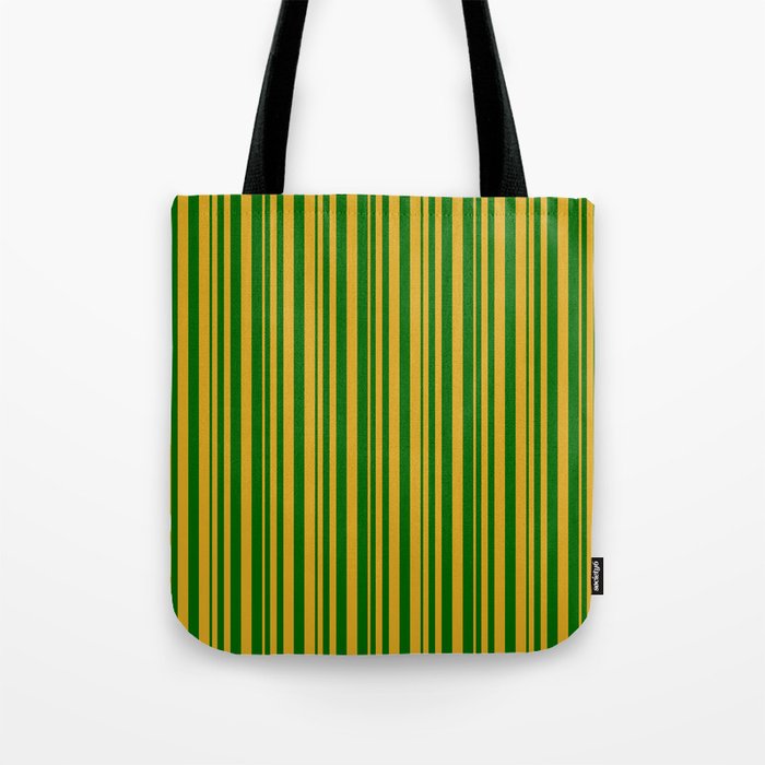Goldenrod and Dark Green Colored Stripes Pattern Tote Bag