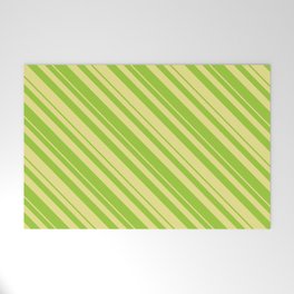 [ Thumbnail: Green and Tan Colored Lined/Striped Pattern Welcome Mat ]