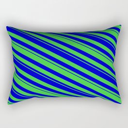 [ Thumbnail: Blue & Lime Green Colored Lines Pattern Rectangular Pillow ]