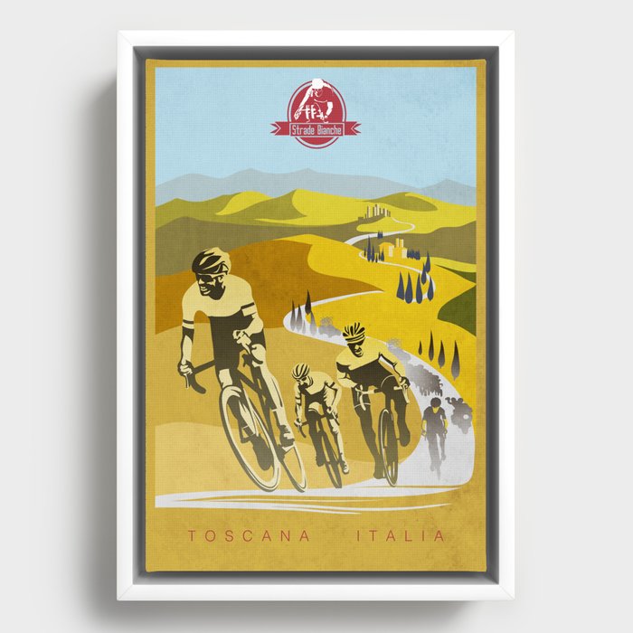 Strade Bianche retro cycling classic art Framed Canvas