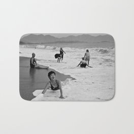 Bathing Woman in Vietnam - analog Bath Mat | Black and White, Beach, Woman, Asia, Sea, Nhatrangbeach, People, Southeastasia, Photo, Seaside 