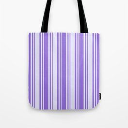 [ Thumbnail: Purple and Lavender Colored Striped Pattern Tote Bag ]