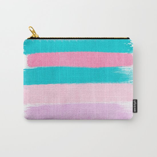Stripes turquoise pink bright pink pastels beach spring summer trendy color palettes Carry-All Pouch