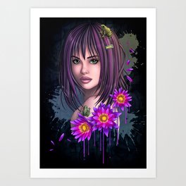 Frog Girl with Flowers Art Print