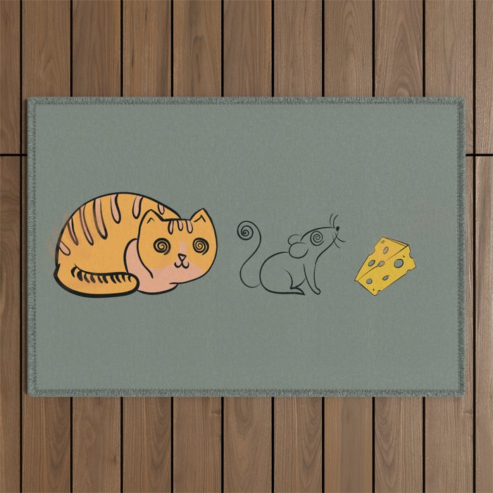 Circle of Life Bad Art Cat Mouse Cheese Minimalistic  Outdoor Rug
