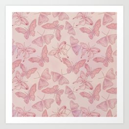 Butterfly Pattern soft pink pastel Art Print