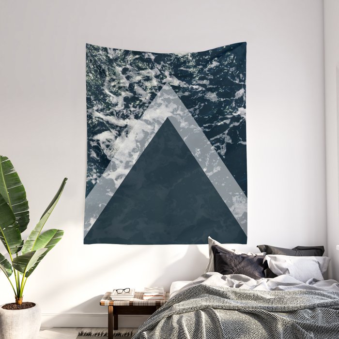 Society6 Wall Tapestry Blue sea arrows collage by ARTbyJWP - Dark blue aesthetic moodboard