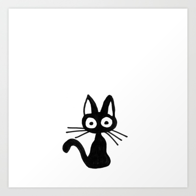Jiji - Black Cat Cartoon Drawing - Kiki's Delivery Service Art Print by  MylesKatherine | Society6