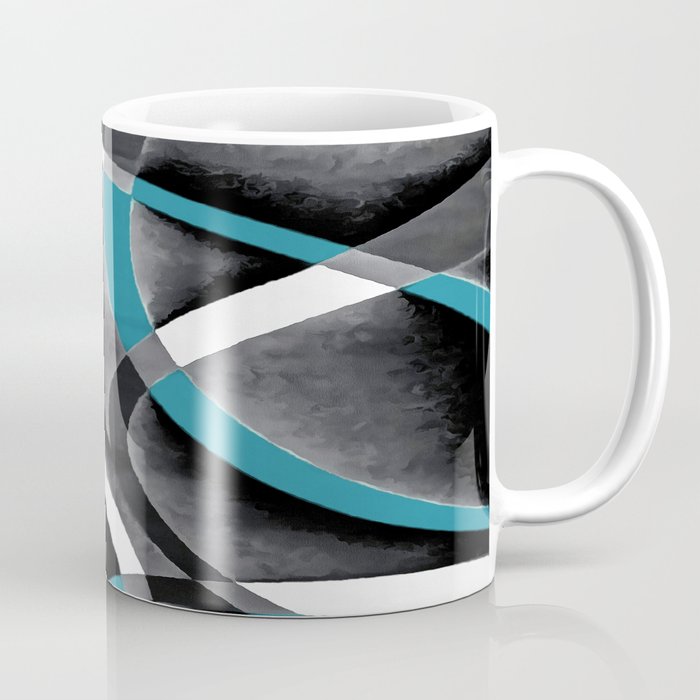 Eighties Blue White Grey Line Curve Pattern On Black Coffee Mug
