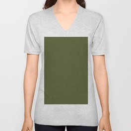 Soldier Green Solid Color Popular Hues Patternless Shades of Olive Collection Hex #545a2c V Neck T Shirt