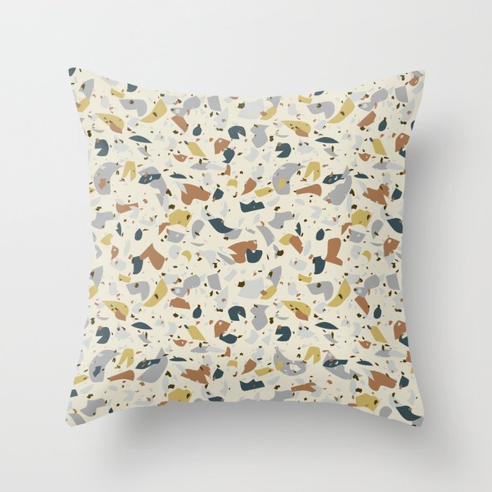 Terrazzo seamless pattern with overlapping elements in earth colours combination. Throw Pillow