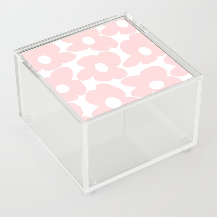 Large Baby Pink Retro Flowers on White Background #decor #society6 #buyart Acrylic Box