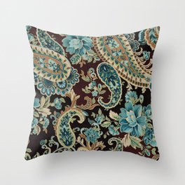 Brown Turquoise Paisley Floral Throw Pillow
