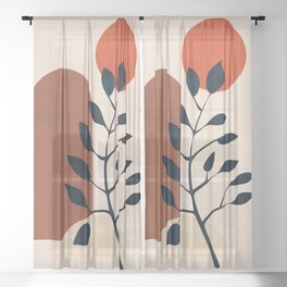 Simple Minimal Geometric - Boho Botanical Leaves Sheer Curtain