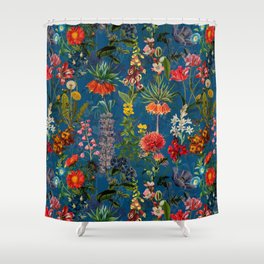 Vintage & Shabby Chic - Blue Midnight Spring Botancial Flower Garden Shower Curtain