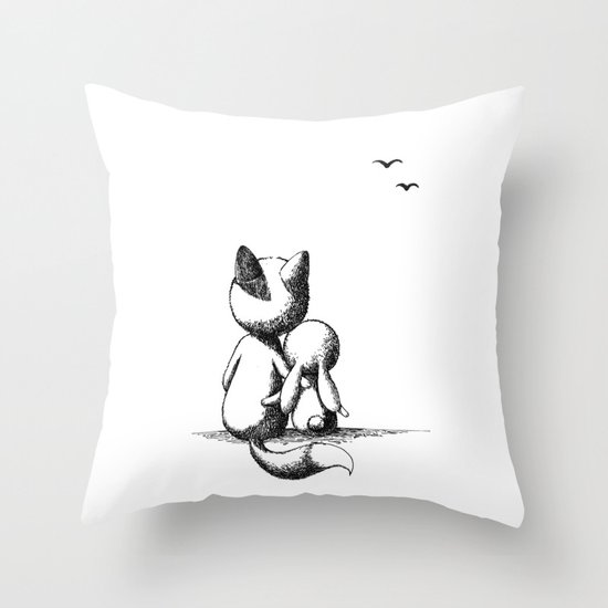 Fox and a rabbit Throw Pillow