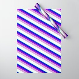 [ Thumbnail: Blue, Dark Violet, Plum, Mint Cream & Turquoise Colored Stripes/Lines Pattern Wrapping Paper ]