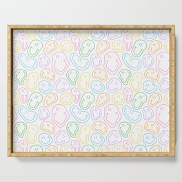 Funny melting smiling happy face colorful cartoon seamless pattern Serving Tray