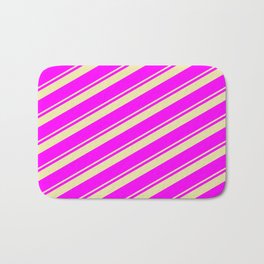 [ Thumbnail: Pale Goldenrod & Fuchsia Colored Stripes/Lines Pattern Bath Mat ]