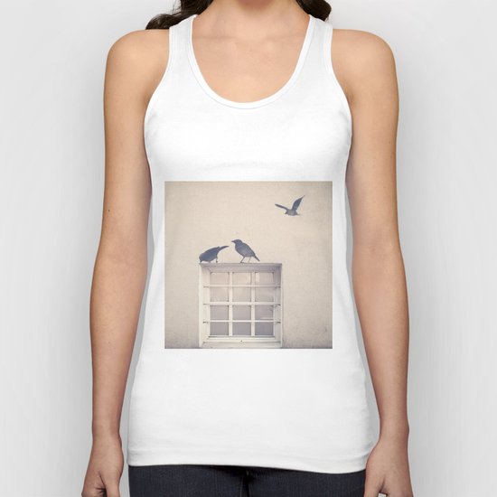 Let me be a bird in your window - vintage retro, beige cream, urban, black and white photography Unisex Tank Top