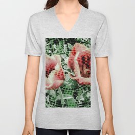 Two cyber red tulips in a coding space V Neck T Shirt