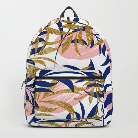 Pattern of gold and blue leaves Backpack