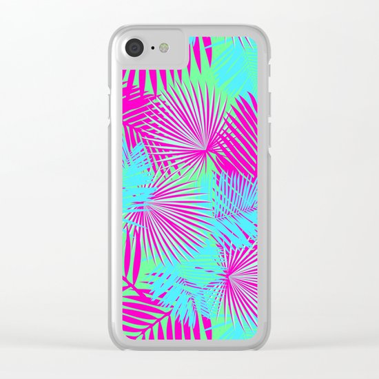 Neon Pink & Blue Tropical Print Clear iPhone Case