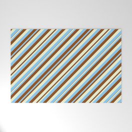 [ Thumbnail: Light Yellow, Light Sky Blue & Brown Colored Pattern of Stripes Welcome Mat ]