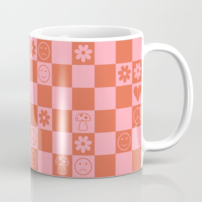 Happy Checkered pattern pink Coffee Mug