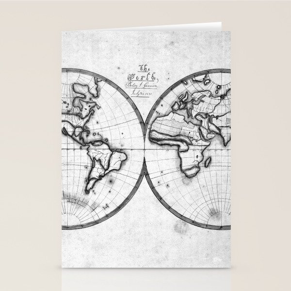 Black and White World Map (1821) Stationery Cards by BravuraMedia
