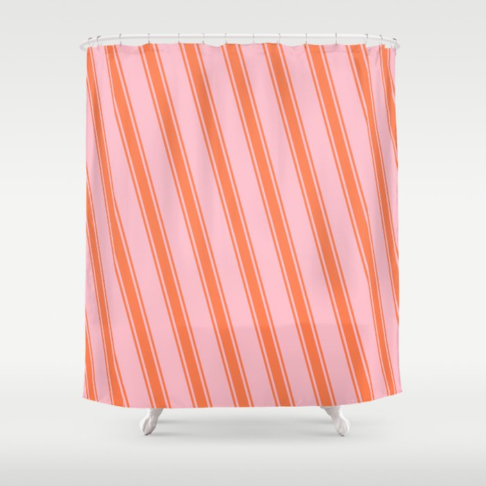 Pink & Coral Colored Striped Pattern Shower Curtain